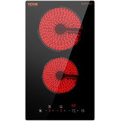 VEVOR 20 X 11.6 Inch Built In Electric Stove Top, 2 Burners, 240V Glass Radiant Cooktop \w Sensor Touch Control, Timer & Child Lock Included, 9