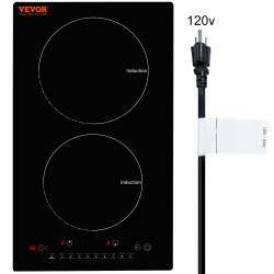 VEVOR 2 Burners Electric Cooktop, 12" Induction Stove Top, Built-In Magnetic Cooktop 1800W, 9 Heating Level Multifunctional Burner, Led Touch Screen