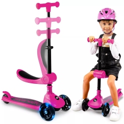 SERENELIFE 3 Wheel Foldable Kids Scooter - Foldable Seat, Led Wheel Lights, Adjustable Handlebar, Rear Foot Brake, Lean-To-Steer, Anti-Slip Deck