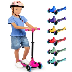 SERENELIFE 3 Wheel Foldable Kids Scooter -Led Wheel Lights, Adjustable Handlebar, Rear Foot Brake, Lean-To-Steer, Anti-Slip Deck, Ideal for Toddlers