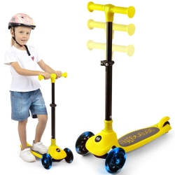 SERENELIFE 3 Wheel Foldable Kids Scooter - Led Wheel Lights, Adjustable Handlebar, Rear Foot Brake, Lean-To-Steer, Anti-Slip Deck, Ideal For