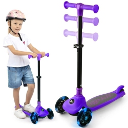 SERENELIFE 3 Wheel Foldable Kids Scooter - Led Wheel Lights, Adjustable Handlebar, Rear Foot Brake, Lean-To-Steer, Anti-Slip Deck, Ideal For