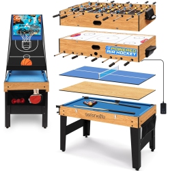 SERENELIFE 48" 6-In-1 Multi Game Table, Full-Size Indoor And Outdoor Arcade Sports Table \w Pool, Air Hockey, Foosball, Basketball, Table Tennis