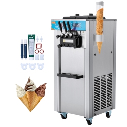VEVOR 21-31 L/h Yield, Commercial Ice Cream Machine, 1800W 3-Flavor Soft Ice Cream Maker, 2 X 5.5L Stainless Steel Cylinder, Led Panel Auto Clean