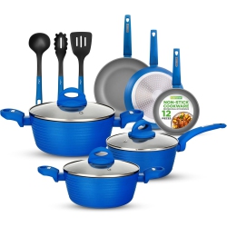 NUTRICHEF 12-PC Nonstick Cookware Set - Professional Pots & Pans With Durable Coating, All Cooktops Compatible, Including Induction In Blue