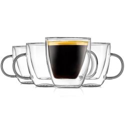 NUTRICHEF 5.2 OZ Espresso Cups (Set Of 4), Double Walled Glass Coffee Mugs for Hot And Cold Drinks, Insulated Glass Coffee Mugs With Handle