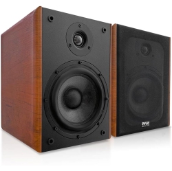 PYLE 6.5" Home Wooden Bookshelf Speakers, 240W Max Power, 1" Silk Dome Tweeter And Aluminum Voice Coils, Pair Plated 5 Way Binding Post, Rubber