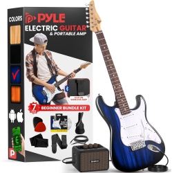 PYLE Full Size Electric Guitar Kit \w 5W Amplifier, Gig Bag, Picks, Spare Strings, And Strap, St-Style Beginner Guitar Bundle \w 22 Frets, Paulownia