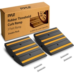 PYLE 1 Ft. Rubber Curb Ramp - Pack Of 2 Heavy Duty Non-Slip Threshold Ramps for Driveways & Sidewalks Reflective Strips, Marine Grade, Expansion