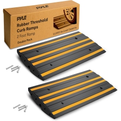 PYLE 2 Ft. Rubber Threshold Curb-Side Ramp - Reflective Lighting Strip, Pack Of 2 Non-Slip Driveway Ramps for Vehicles And Wheelchairs 24.0’’X