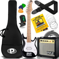 PYLE 6-String Kids Electric Guitar Includes Amplifier With Accessory Kit (Black), Right