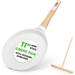 NUTRICHEF 11” Non-Stick Crepe Pan \w Wooden Spreader, Durable Marble Coated Dosa Pan, Bakelite And Wood Handle \w Induction Bottom, Easy-To-Clean