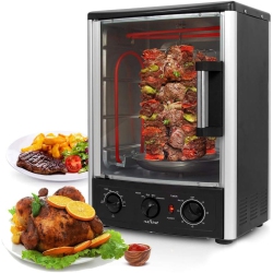 NUTRICHEF Vertical Countertop Oven \w Rotisserie, Bake, Broil, & Kebab Rack Functions - Adjustable Settings - 2 Shelves - 1500W - Thanksgiving