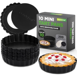 NUTRICHEF Mini Tart Pans 10 Nonstick Molds \w Removable Bottoms | 4 Inch Heavy Duty Steel Quiche Pans | Oven & Dishwasher Safe | Fluted Sides For