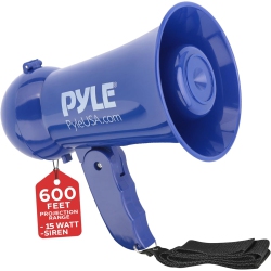 PYLE Portable Battery Operated Megaphone - Mega Horn Loudspeaker With Built-In Siren And Dynamic Microphone - Ideal for Cheering At Football Games