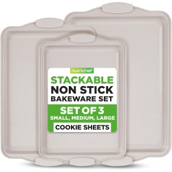 NUTRICHEF 3 Piece Nonstick Cookie Sheets for Baking - Premium Carbon Steel Baking Pans \w Silicone Handles - Even Heat Distribution, Pfoa/pfos/ptfe
