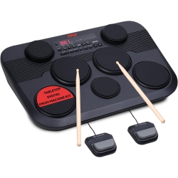 PYLE Electronic Tabletop Digital Drum Set, Compact Portable Drum Pad Kit W/ 7 Touch Sensitive Drum Pads And Pedals, 273 Sounds, USB & Headphone