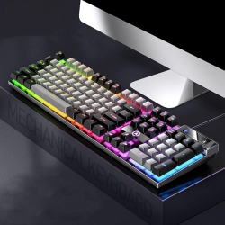 GREEN SCENIC 104-Key Mechanical Keyboard Backlit Keyboard Luminous Gaming Keyboard Mechanical Axis USB Wired Keyboard Gray And Double Spelling