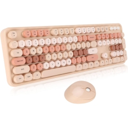 GREEN SCENIC Wireless Keyboard And Mouse Combo, Beautiful Typewriter Style Membrane, Silent, 105 Keys, Full Size, Colorful Retro Round Keycaps