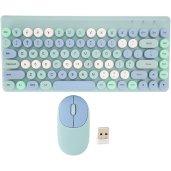 GREEN SCENIC Keyboard And Mouse Combo, Retro Color Round Keycap 86 Keys Keyboard With 2.4G Mouse, Ergonomic Design, for Laptops (Blue)