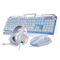 GREEN SCENIC Mechanical Feel Metal Wired Keyboard [White Light-Wired Keyboard + Mouse + Headset] In Blue