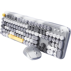 GREEN SCENIC Wireless Keyboard And Mouse Combo, Beautiful Typewriter Style Membrane, Silent, 105 Keys, Full Size, Colorful Retro Round Keycaps