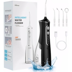 GREEN SCENIC Professional Wireless Ipx7 Waterproof Oral Flosser - 4 Modes, 1400-1800 Pulses/minute, 300Ml Water Tank, 4 Nozzles for Braces And