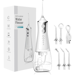 GREEN SCENIC Portable Mouthwash Water Flosser With 4 Modes 5 Nozzles 300Ml Ipx7 Waterproof Rechargeable Water Flosser for Oral Care (Color: White)