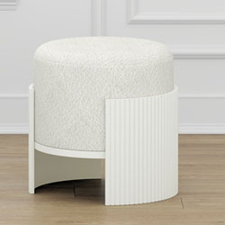 Inspire Fabric Round Ottoman - Ivory / White
