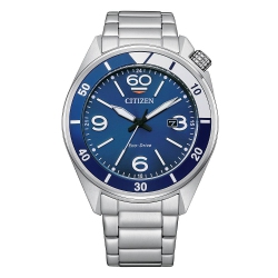 Citizen Mens Sport Eco-Drive Watch 44mm Silver-Tone Stainless Steel Case and Bracelet with Blue Dial (AW1711-87L)