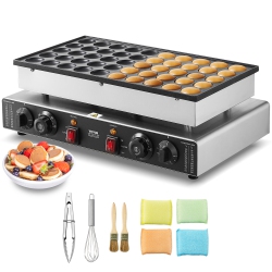 VEVOR 50PCs Mini Dutch Pancake Maker, 43MM Diameter Dorayaki Baker Machine, 1700W Commercial Electric Poffertjes Grill, Non-Stick Stainless Steel