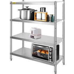 VEVOR 46.8X18.5 Inch Stainless Steel Shelving, 4 Tier Adjustable Shelf Storage Unit Stainless Steel Heavy Duty Shelving for Kitchen Commercial
