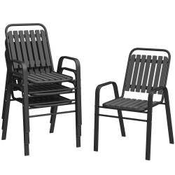 OUTSUNNY Outdoor Dining Chairs Set Of 4, Metal Chairs Stackable 17" Seat Height \w High Backrest And Armrest, for Patio, Balcony, Deck, Garden