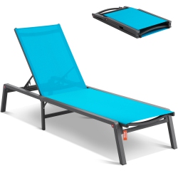 VEVOR 5-Position Chaise Lounge Chair Outdoor, Aluminum Patio Lounge Chair, Folding Pool Lounge Chair Recliner And Full Flat Tanning Chair for Patio