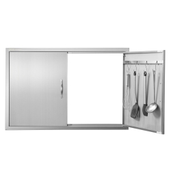 VEVOR 39W X 26H Inch Bbq Access Door, Double Outdoor Kitchen Door, Stainless Steel Flush Mount Door, Wall Vertical Door \w Handles And Hooks, For