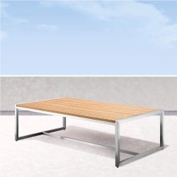 KRIKACY Stainless Steel & Teak Top Outdoor Coffee Table，all-Weather Furniture