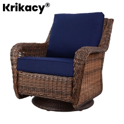 KRIKACY Rattan Rocking Chair, Swivel, All-Weather Handwoven Furniture for Porch/deck In Blue