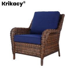 KRIKACY Cambridge Outdoor Rattan Chair With Cushions, Handwoven, All-Weather for Porch/deck In Blue