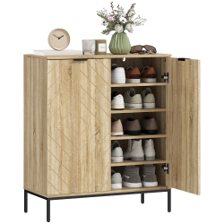 HOMCOM 5-Tier Shoe Cabinet for 15 Pairs, Freestanding Chevron Shoe Storage Cabinet \w 2 Doors, Adjustable Shelves And Metal Legs for Entryway