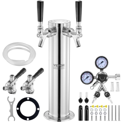 VEVOR Cga320 Regulator Kegerator Tower Kit, Dual Taps Beer Conversion Kit, Stainless Steel Keg Beer Tower Dispenser \w D-System Keg Coupler