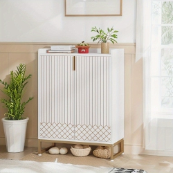 LANTINE 5-Tier Wooden Shoe Cabinet With Doors - Storage for 25 Pairs, Modern Organizer In White