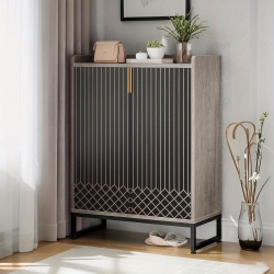 LANTINE 5-Tier Wooden Shoe Storage Cabinet, 25 Pairs Organizer for Entryway, Living Room, Hallway In Grey