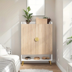 LANTINE 7-Tier Wooden Shoe Storage Cabinet With Adjustable Shelves, Wood And for Entryway, Hallway, Closet, Living Room In Gold