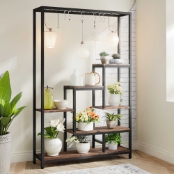 LANTINE 5-Tier Tall Metal Plant Stand, 70.9 Inches, 6PC S Hooks, Multi-Purpose Flower Bonsai Display Rack for Indoor, Garden, Balcony, Living Room