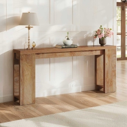 LANTINE Light Oak Farmhouse Console Table, 70.9-Inch Long Wooden Entryway Sofa Table for Living Room, Hallway, Foyer