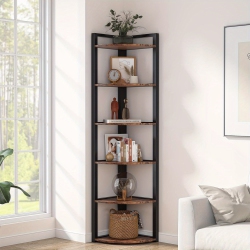 LANTINE Corner Shelf, 70.9 Inch Tall Corner Bookshelf, 6 Tier Ladder Shelf \w Metal Frames Multifunctional Modern Bookcase for Living Room, Home