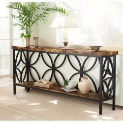 LANTINE Rustic Industrial Sofa Table, 70.9-Inch Narrow Console With Storage for Entryway, Living Room In Brown
