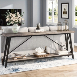 LANTINE 70.9 Inches Extra Long Sofa Table Behind Couch, Industrial Entry Console Table for Hallway, Entryway & Living Room, Light Gray And In Black