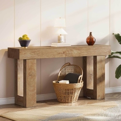 LANTINE Natural Wood Console Table, 63-Inch Long Rectangular Sofa Table for Farmhouse Entryway, Hallway, Living Room