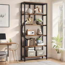 LANTINE 70.9 Inch Industrial Bookshelf, 6-Tier Tall Etagere Bookcase \w Open Shelves, And Metal Decorative Book Shelf Storage Shelving Unit for Living